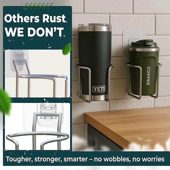 Skywin Large Cup, Water Bottle & Tumbler Holder Organizer (Adhesive Mount) – Heavy-Duty Stainless Steel Drink Holder for Boats, Trucks, Cars, RVs & Yachts, Fits Large Tumblers, Bottles & Cans