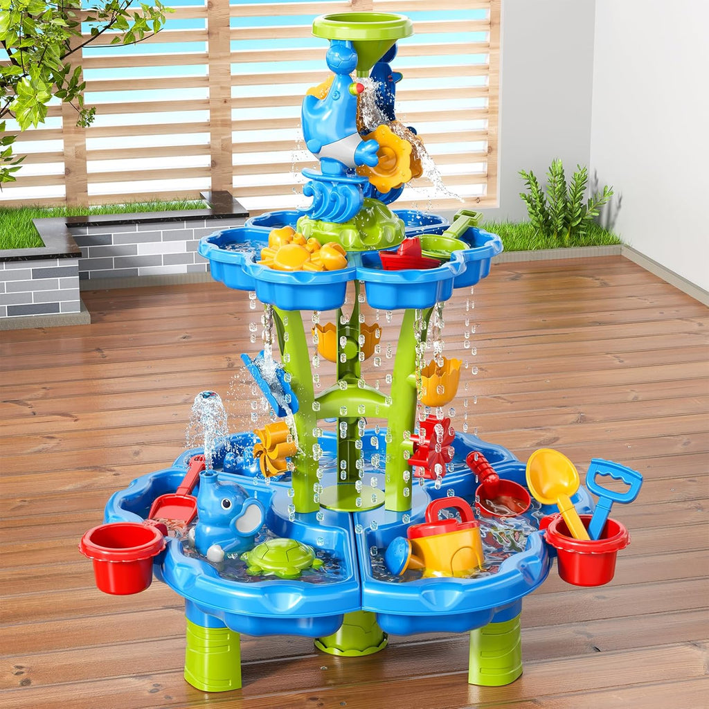 3 in 1 Flower Shape Water Table with Pump for Toddler Kids Ages 3-5 4-8, Summer Outdoor Toys Kids Beach Toys Water Play Sensory Table, Birthday Party Gifts for Toddler Boys Girls Ages 3 4 5 6 7 8