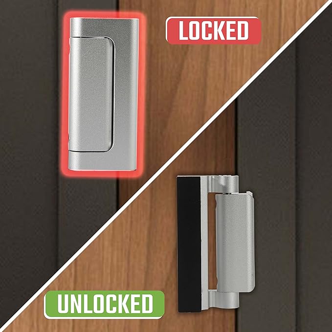 2PACK Home Security Door Reinforcement Lock Childproof, Add High Security to Home Prevent Unauthorized Entry, Aluminum Construction Finish, Frame Lock, Silver