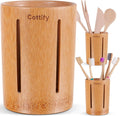 Cottify Bamboo Toothbrush Holder with Drainage, Quick Drying Bathroom Cup Holder, Toothpaste Holder, Wood Toothbrush Drainer, Stripes Glossy