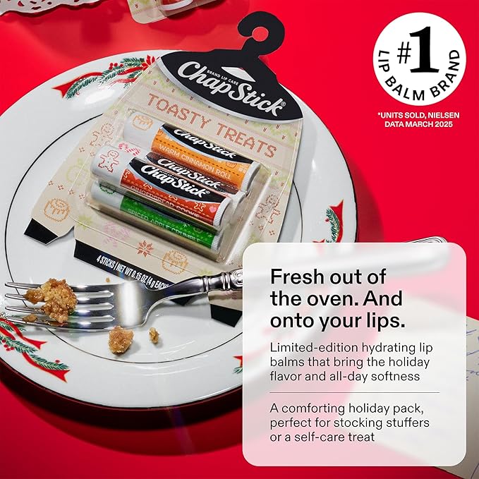 ChapStick Lip Balm, Holiday Variety Packs (6 Sticks) – Sips & Snuggles + Toasty Treats Flavored Lip Moisturizers, Stocking Stuffers, Gifts, 0.15 Oz Ea