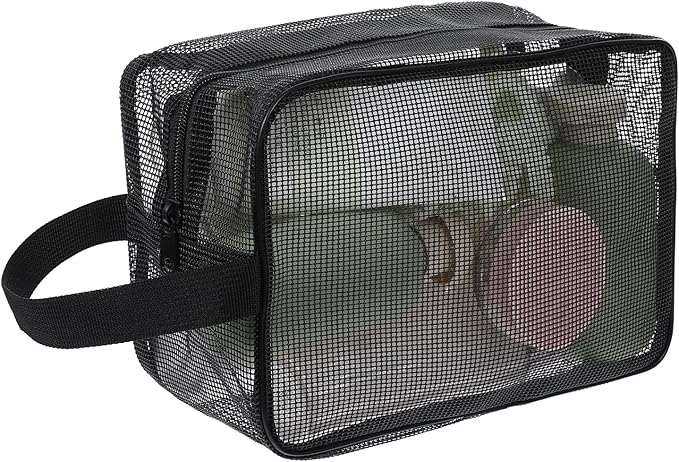 Mesh Shower Caddy Bag, Portable Rectangle Toiletry Bags Quick Dry Tote Bag with Zipper Toiletry Organizer Bags for Gym Travel Camping College Dorm Room Bathroom(9.8x4.3x6.3in)