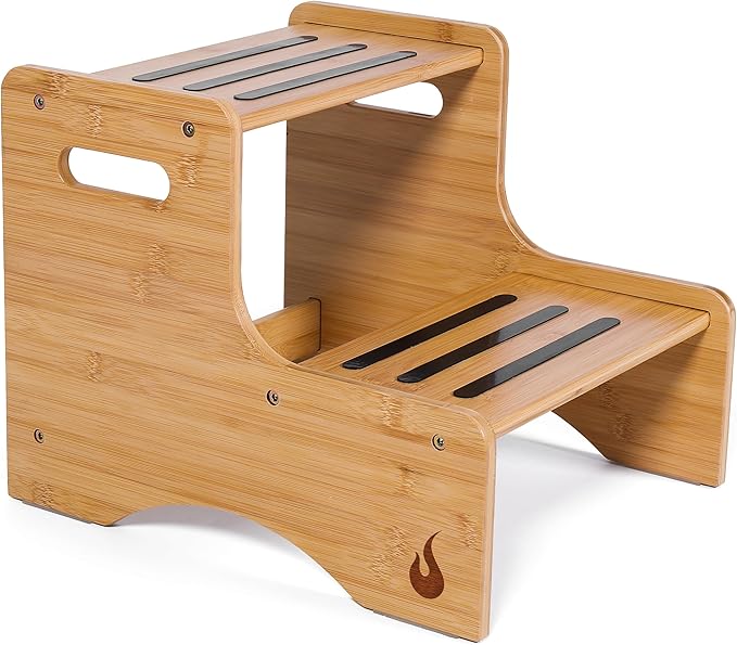 Wooden Kids Step Stool | 13" W by 12" H - 300LB Capacity | Kids Stool & Toddler Stool for Bathroom is Lightweight, Anti-Slip, Easy Assembly with Smooth Rounded Edges, Bamboo Step Stool