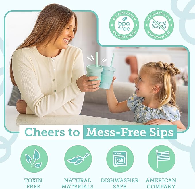 Grow Forward Bamboo Kids Cups with Lids and Straws - 10oz Drinking Cups for Kids with Childproof Twist Lids & Silicone Straws - Eco Friendly, BPA Free, Non Toxic & Dishwasher Safe - Rainforest