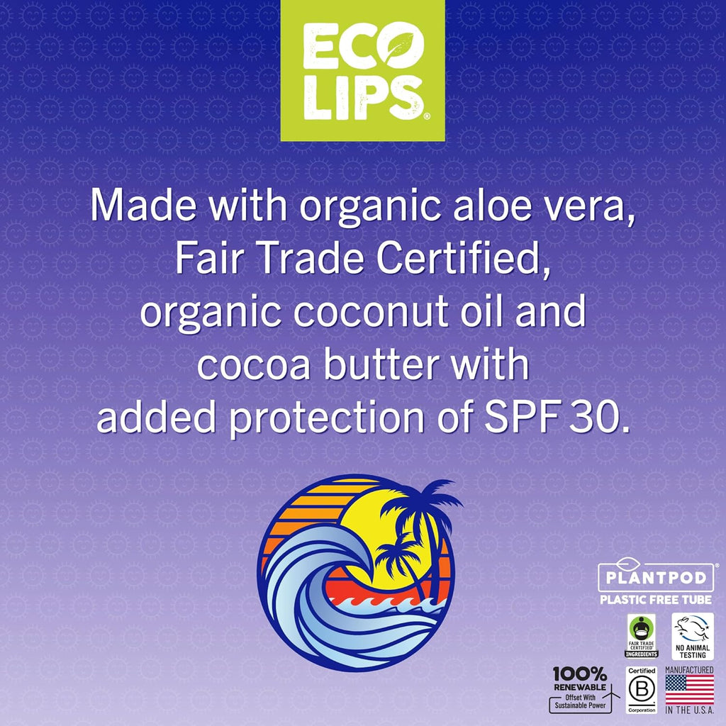 Eco Lips Classic Sport Broad Spectrum Sunscreen Lip Balm 6-Pack - Made in USA (Classic Vanilla SPF 30)