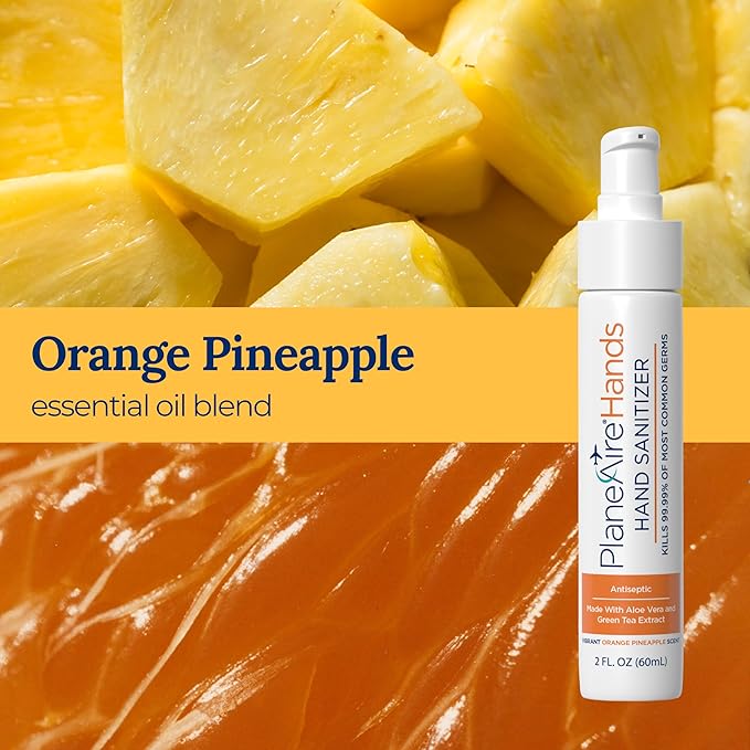 Travel Essentials | Hygiene Kit | Travel Toiletry Kit | Travel Size | Gel Hand Sanitizer Orange Pineapple Scent | Surface Wipes | Individual Travel Wipes | Surface Cleaner | Made with Essential Oils