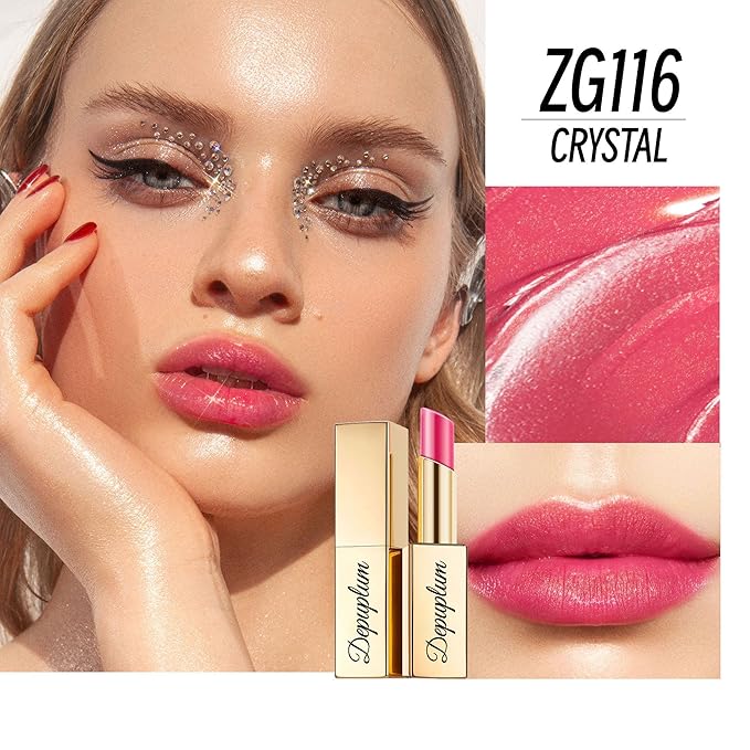 Red Lipstick Moisturizing for Women Shimmer Tinted Lip Balm Hydrate Nourish Rasberry Lip Gloss Cruelty Free Lip Makeup, ZG116 Crystal
