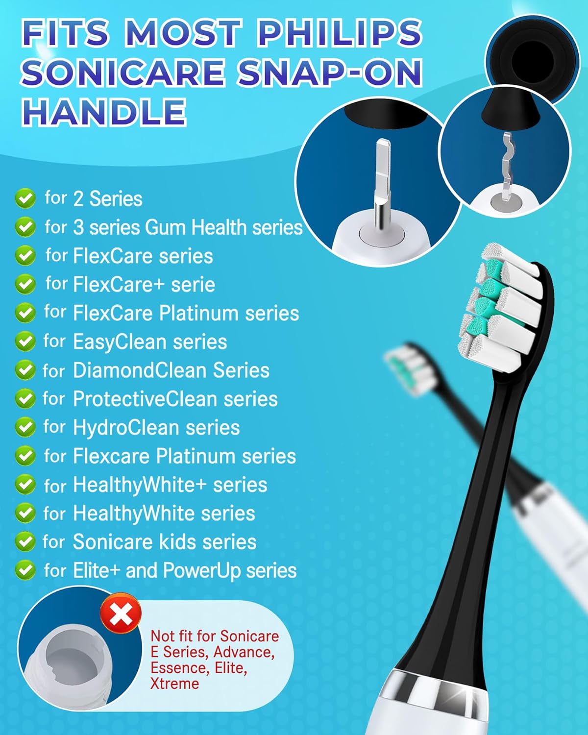 Replacement Toothbrush Heads Compatible with Philips Sonicare：10 Pack Soft Replacement Electric Brush Head Compatible with Phillips Sonicare Snap-on System Black