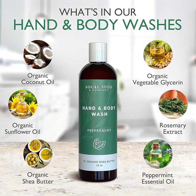 SoCal Suds & Company 12oz Organic Shea Butter Hand & Body Wash- Peppermint- 2 Pack