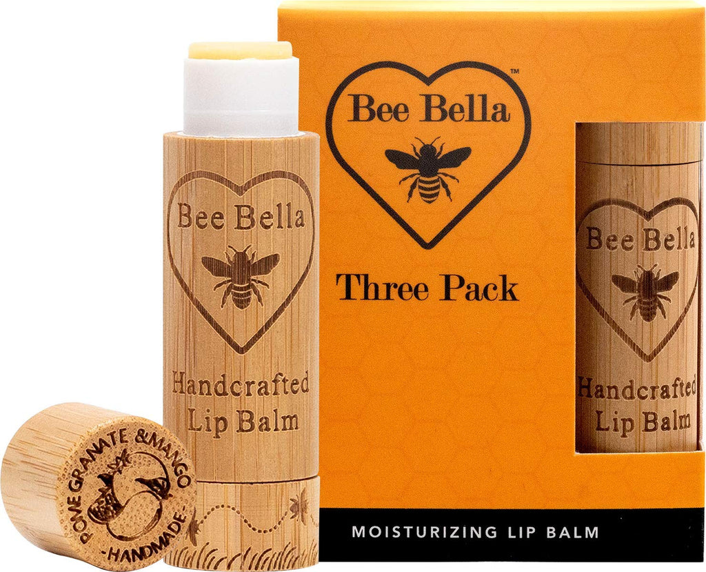 Bee Bella Lip Balm, Pomegranate Mango, 3 Pack - Moisturizing Lip Care, 100% Natural, Original Organic Beeswax with Vitamin E, Handmade in USA