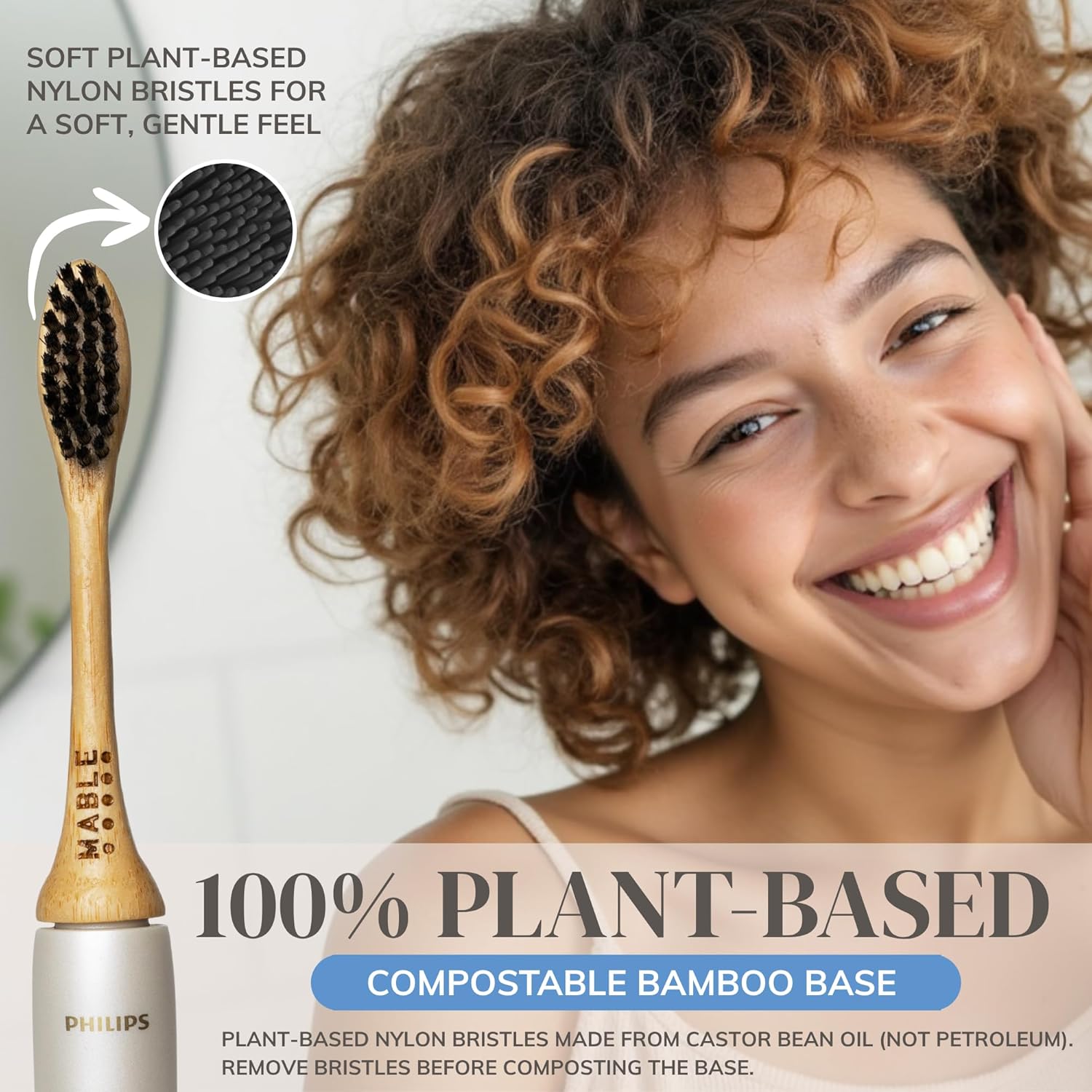 Bamboo Electric Toothbrush Heads | Compatible with Philips One Electric Toothbrush | 4 Brush Heads with Soft Bristles | Plant-Based Adult Size Replacement Heads