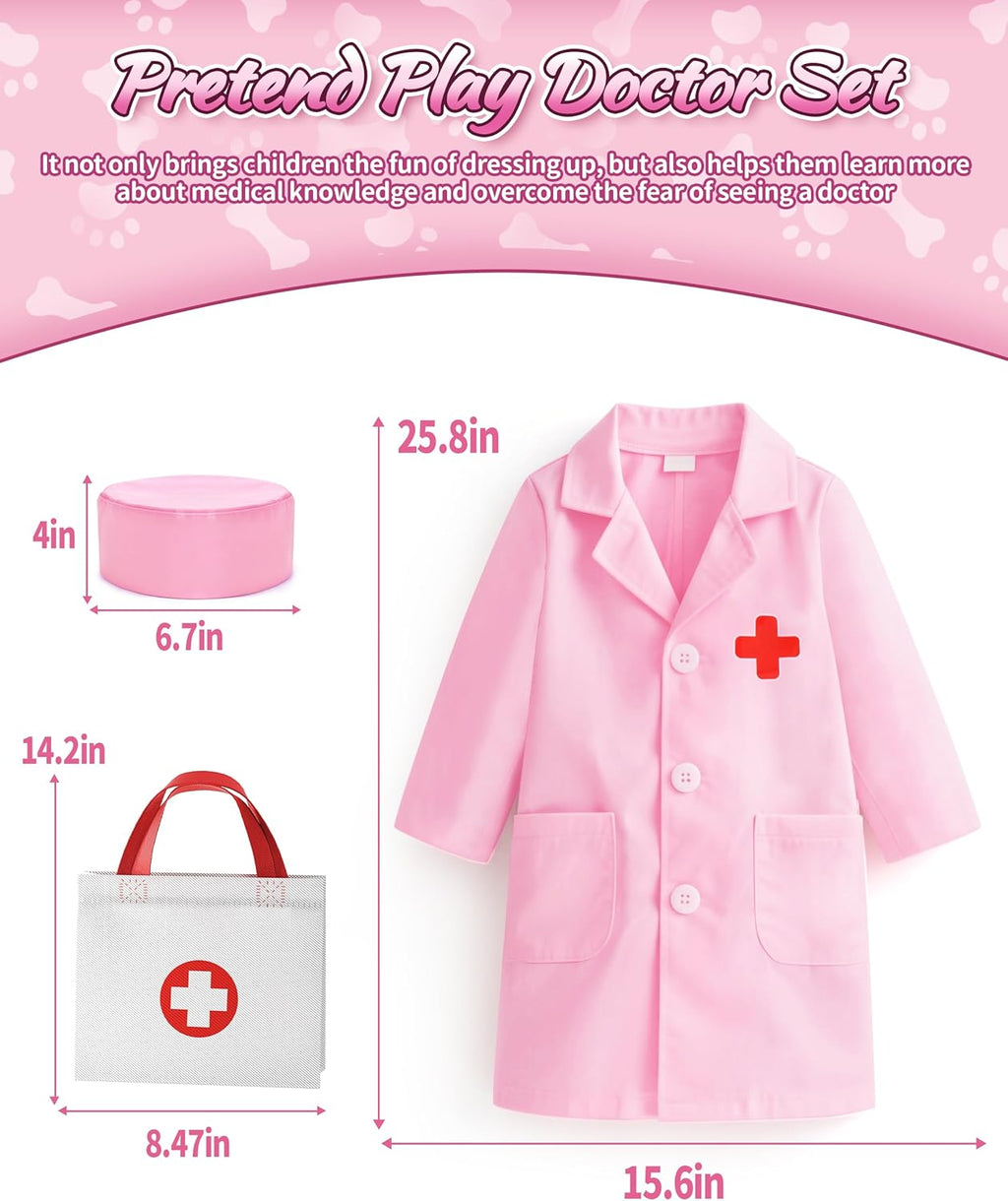 2 Plush Pets Cat & Dog, 36-Piece Vet Doctor Kit for Kids - Toddler Veterinarian Playset with Costume, Doctor and Dental Tools - Educational Pretend Play Toy Gift for Boys & Girls