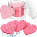 Nuenen 60 Pieces Facial Sponges with Container, Heart Shape Compressed Face Sponges Natural Cleaning Pads for Washing Face Cleaning Exfoliating Esthetician Makeup Removal(Pink)