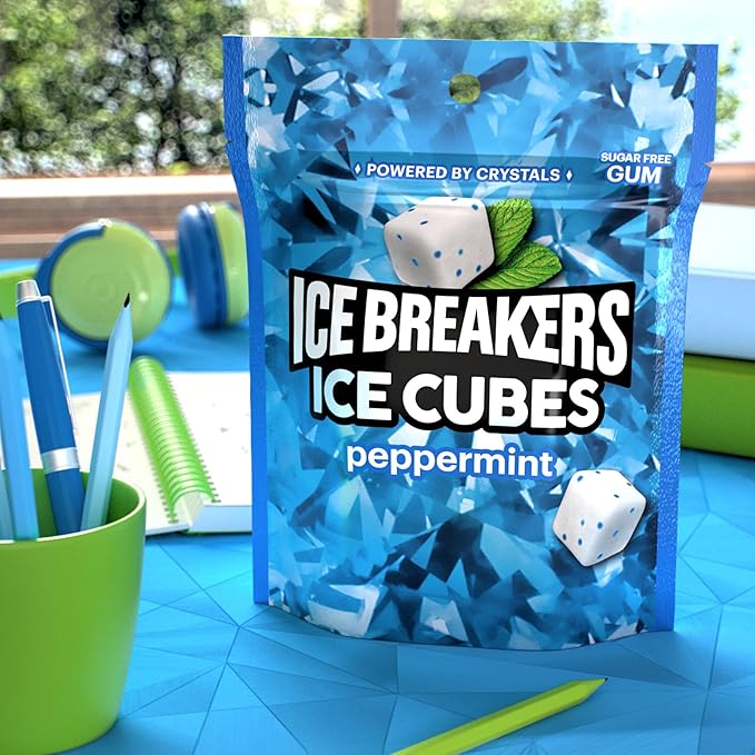 ICE BREAKERS Ice Cubes Peppermint Sugar Free Chewing Gum Pouch, 8.11 oz (100 Pieces)