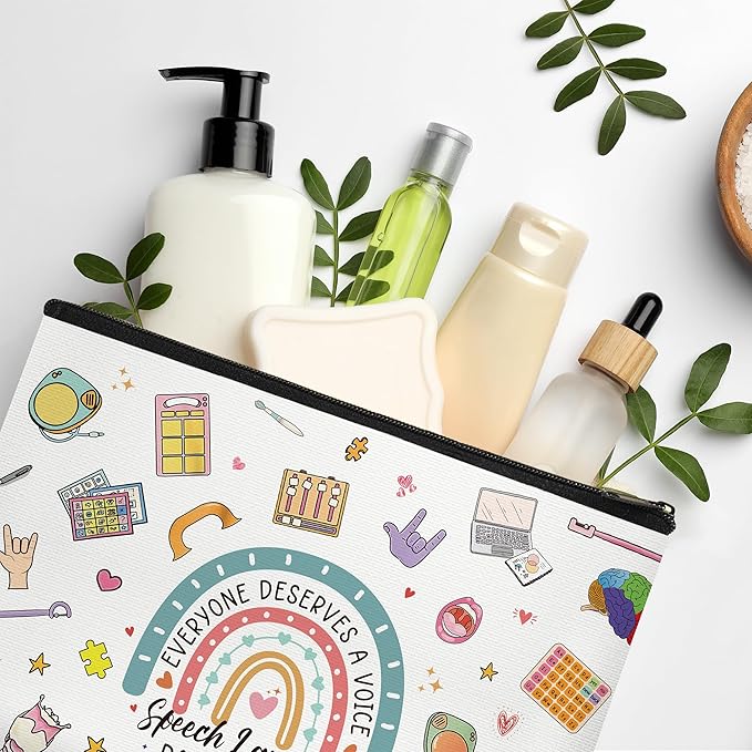 Speech Language Pathologist Makeup Bag – SLP Gifts for Women, Speech Therapist Appreciation Pouch, Waterproof Linen Cosmetic Bag for Coworker, Student, Graduation