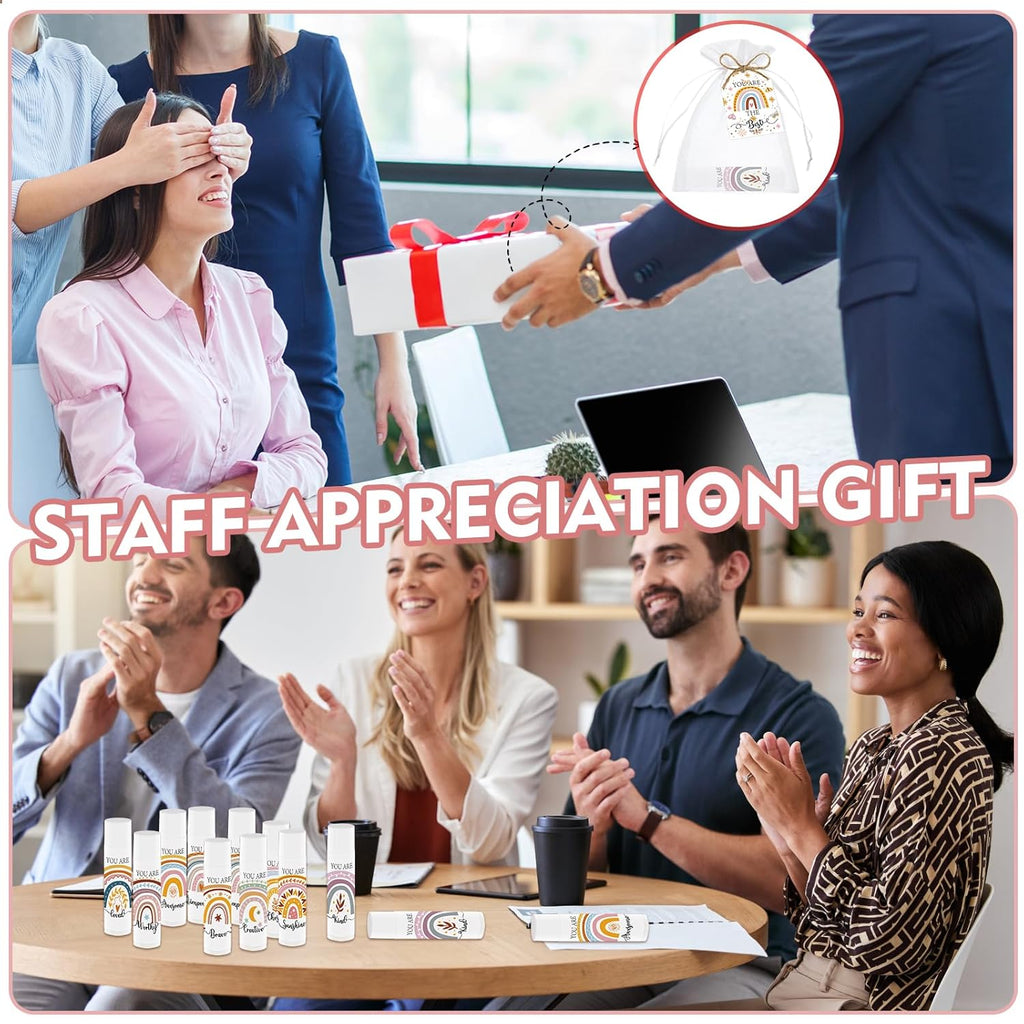 50 PCS Bohemian Rainbow Lip Balm Bulk Inspirational Words Appreciation Gift for Women Thank You Gifts Moisturizer Lips for Baby Shower Coworkers Friend Wedding Bridal Shower Thanksgiving Christmas