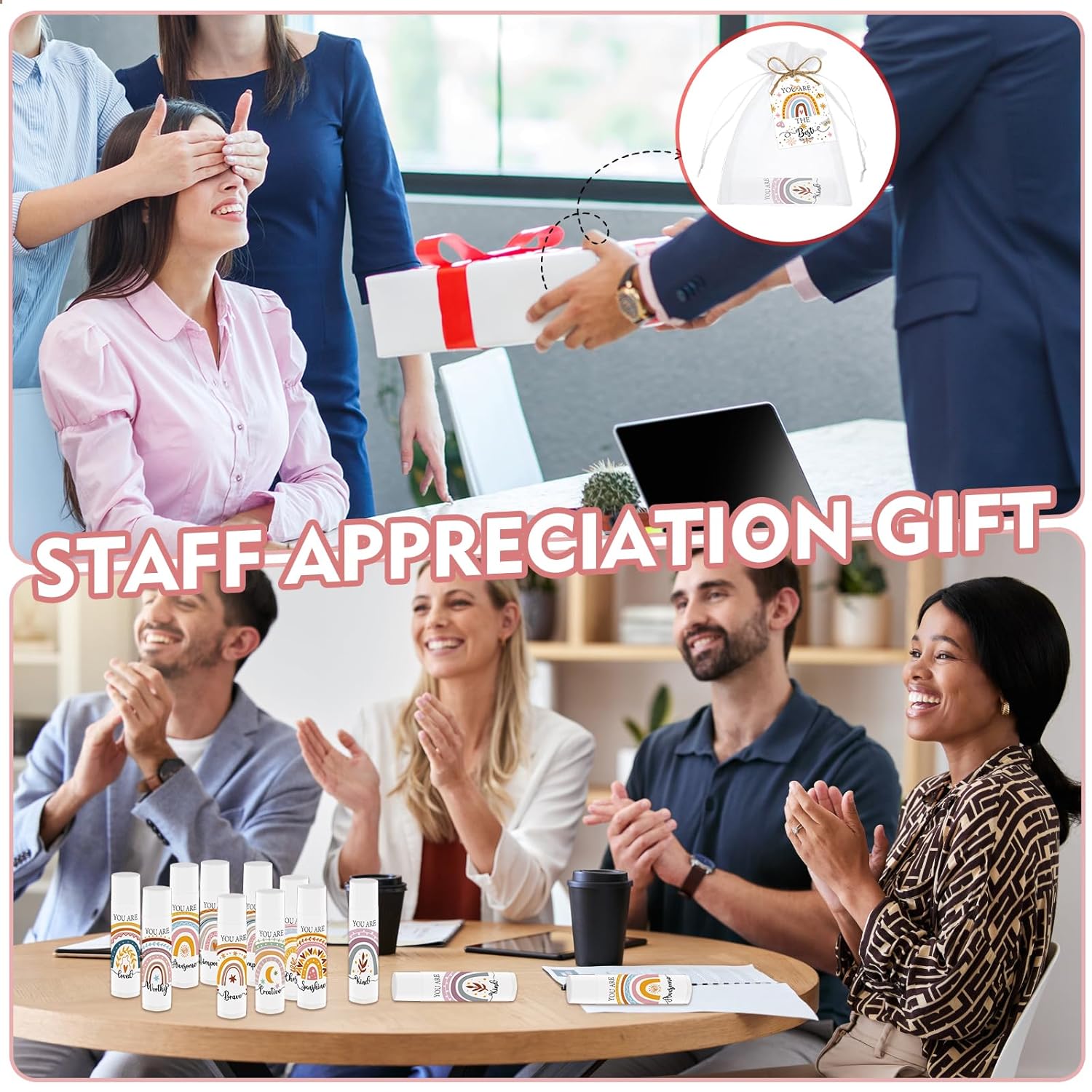 50 PCS Bohemian Rainbow Lip Balm Bulk Inspirational Words Appreciation Gift for Women Thank You Gifts Moisturizer Lips for Baby Shower Coworkers Friend Wedding Bridal Shower Thanksgiving Christmas