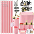 28PC Bathroom Set - Gorgeous Pink Bathroom Set, Bathroom Accessory Set, Pink Shower Curtain Set with 5PC Shower Caddy
