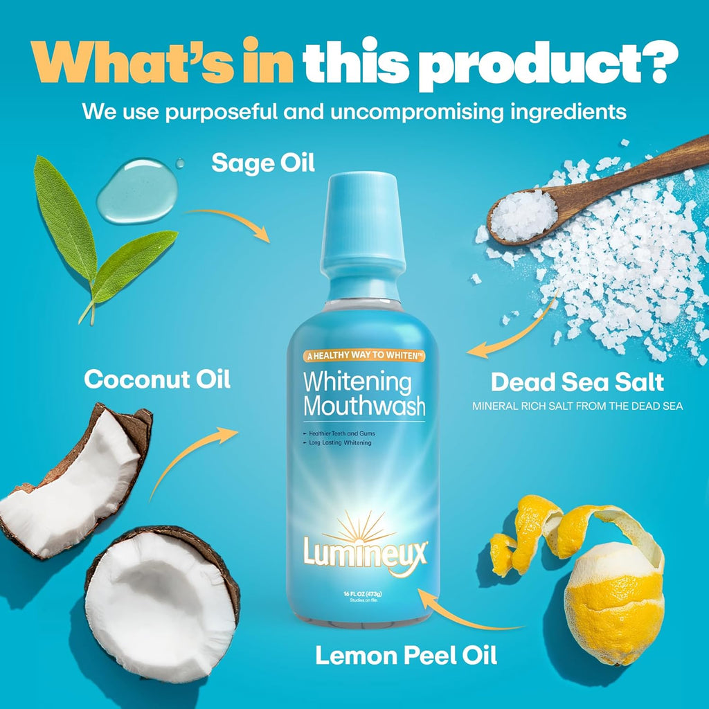 Lumineux Teeth Whitening Mouthwash, 16 Oz. 2 Pack - Peroxide Free - Whitening Without The Sensitivity - NO Alcohol, Fluoride & SLS Free