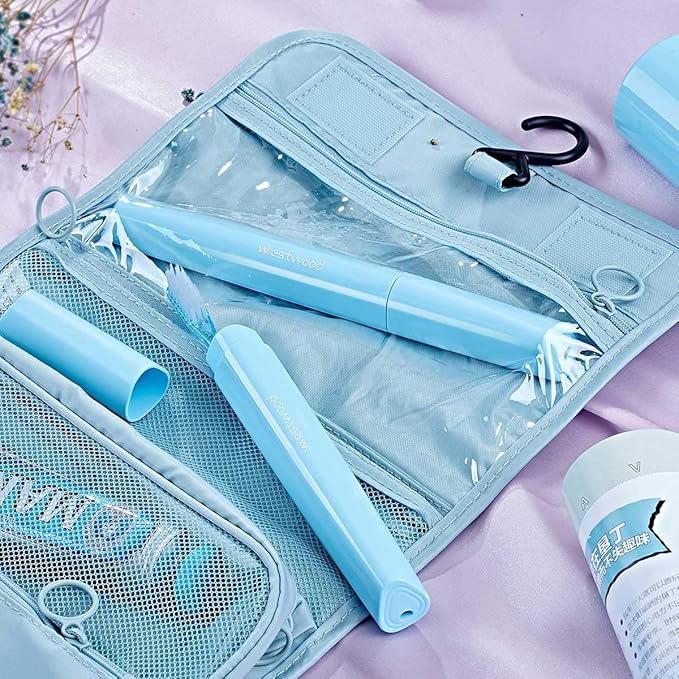 Travel Toothbrush Case Plastic Container Box Breathable Design with Air Hole More Toothbrush Tube for Home Daily Office Business Use (Light Blue)