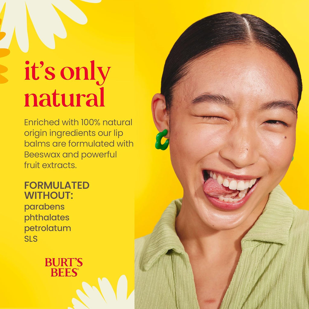 Burt's Bees Lip Balm - Pomegranate, Lip Moisturizer With Responsibly Sourced Beeswax, Tint-Free, Natural Origin Conditioning Treatment, 4 Tubes, 0.15 oz.