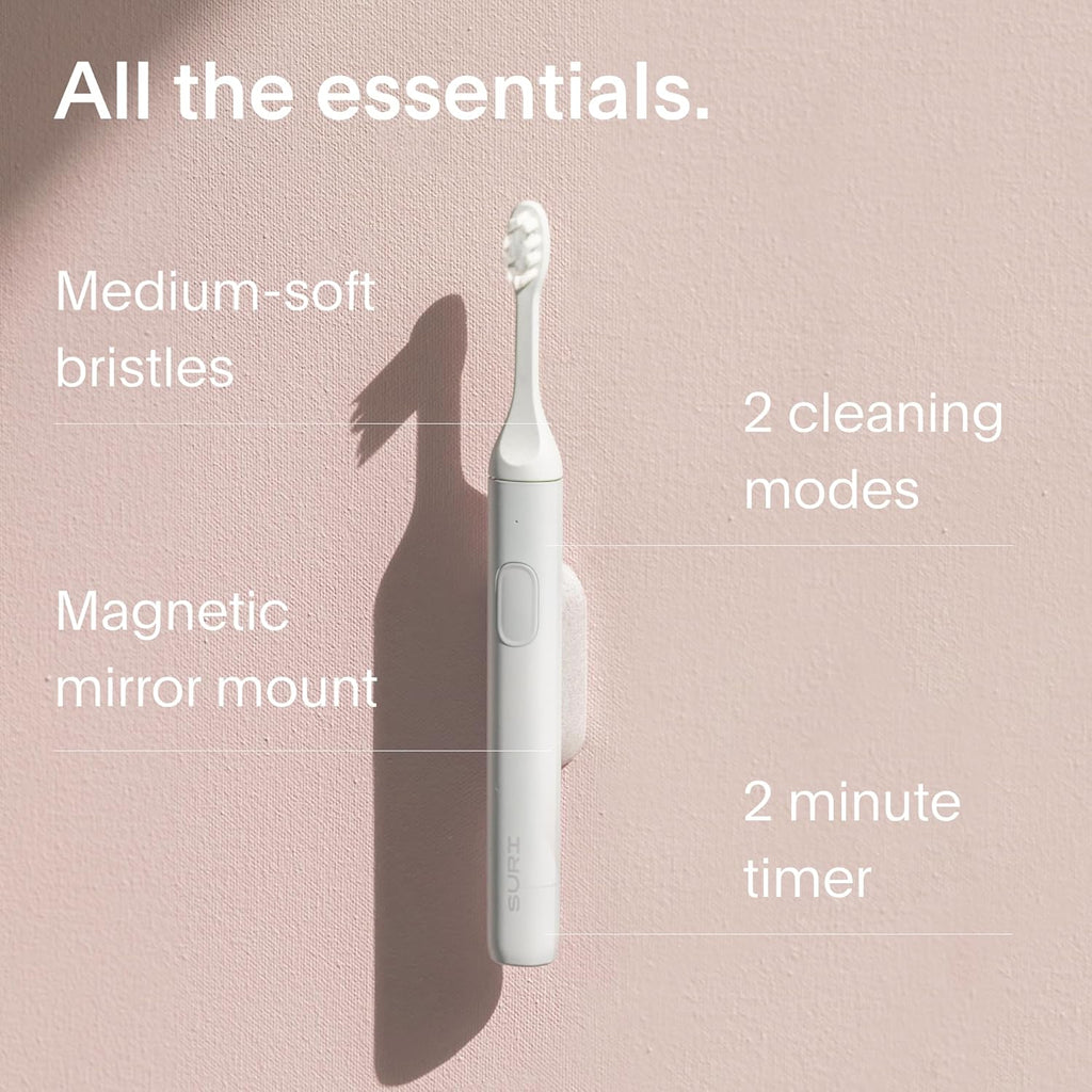 SURI 1.0 Sonic Electric Toothbrush |1 Month+ Battery | Designed in California | Sustainable Electric Toothbrush for Adults | Travel Toothbrushes | Tooth Brush | White