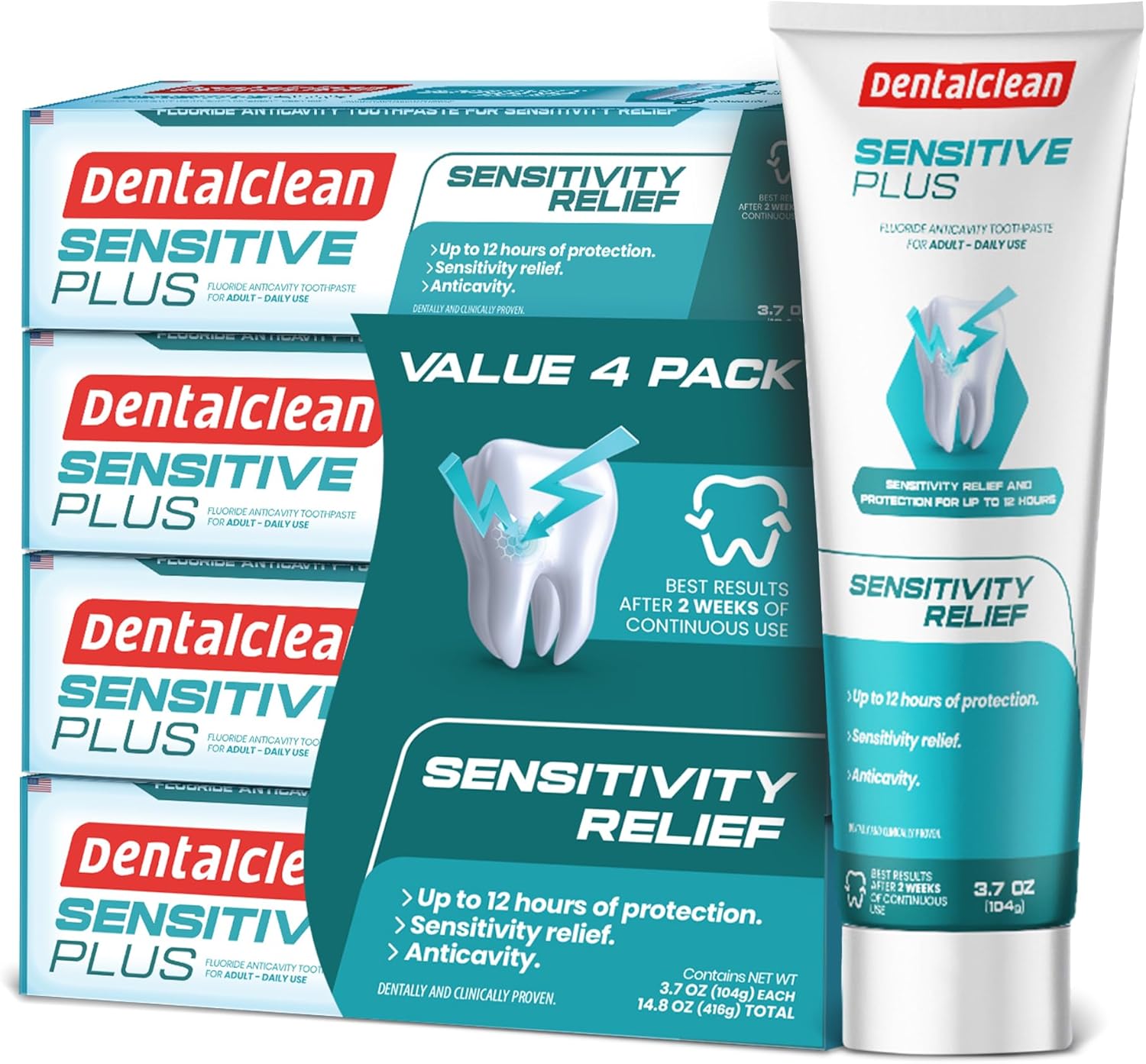 Pack of 4 Toothpaste Gel - Sensitivity Relief - Mild Mint Flavor - Protects Teeth and Reduces Sensitivity - 3.7 oz 104g