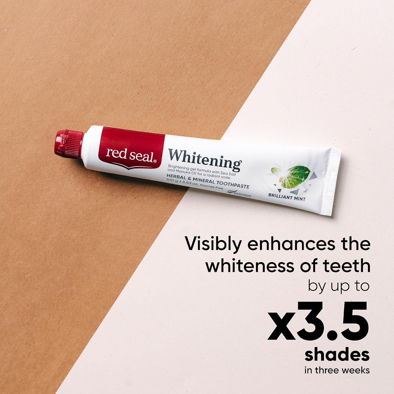 Red Seal Fluoride Free Whitening Toothpaste - Mint - Vegan Friendly, Cruelty Free, No Synthetic Colors or Artificial Flavors, NATRUE Certified Natural Ingredients, Paraben & SLS Free, 3.53 oz