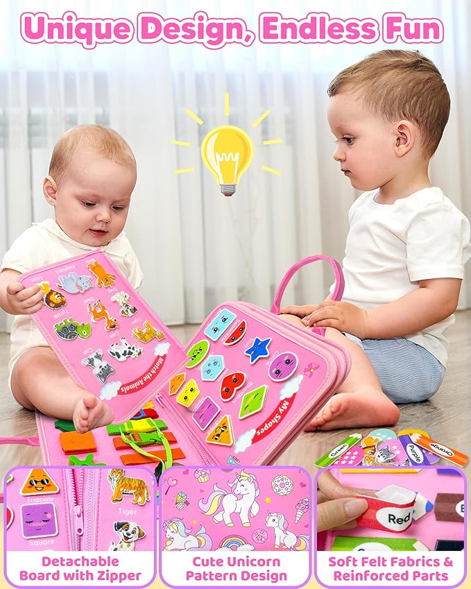 Busy Board Montessori Toys for Toddler Girl Birthday Gifts, Busy Book Sensory Learning Toys for Toddlers, Educational Activities Airplane Car Travel Toy for Girls