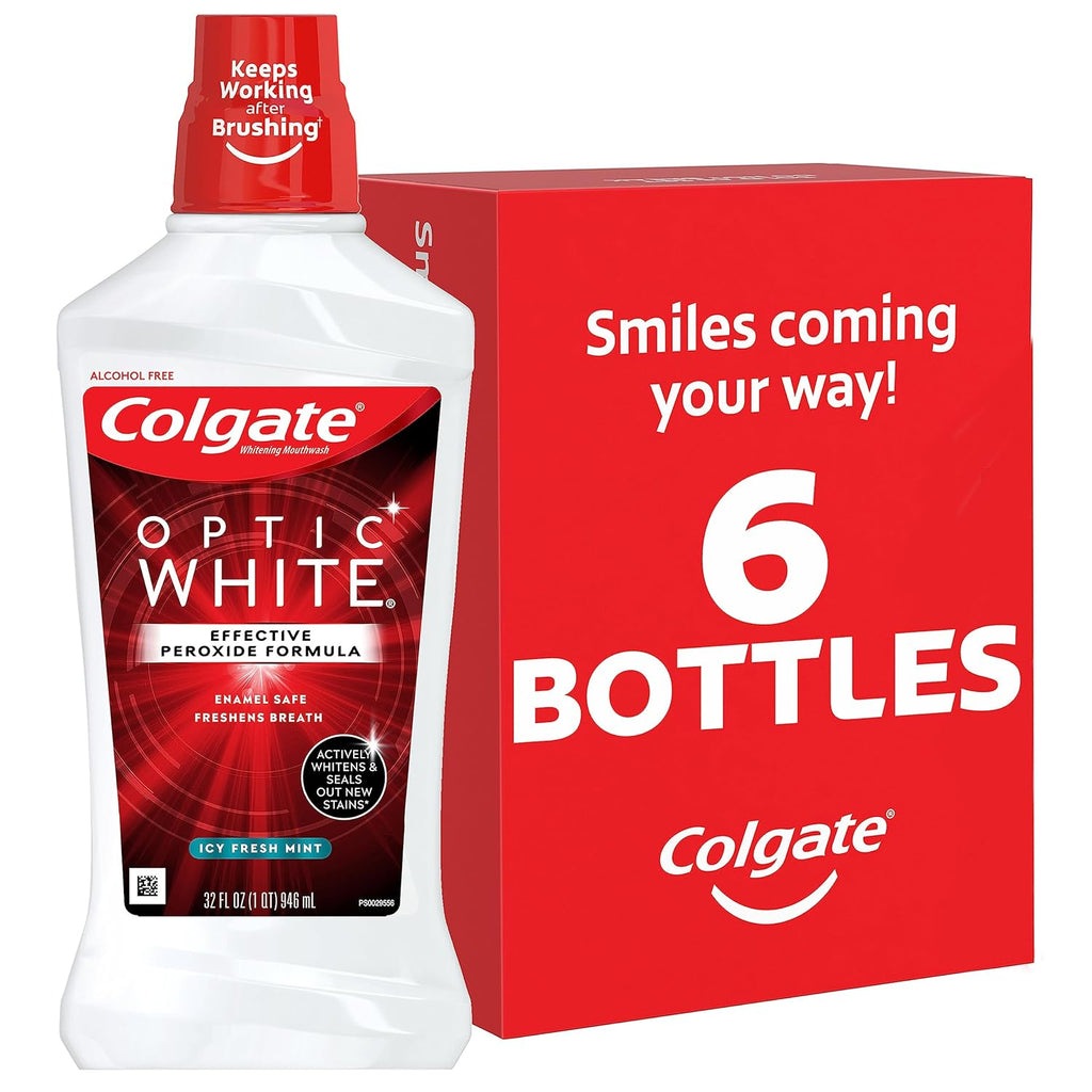 Colgate Optic White Whitening Mouthwash, Fresh Mint - 946ml, 32 Fluid Ounce (Pack of 6)