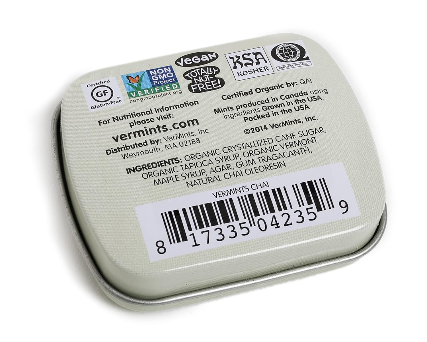 VerMints Organic Breath Mints - Real, Lasting Chai Flavored Pastilles - Breath Fresheners in Travel Mint Tins - Non-GMO, Nut Free, Gluten Free, Kosher & Vegan Candy - .63oz/18g (Pack of 12)