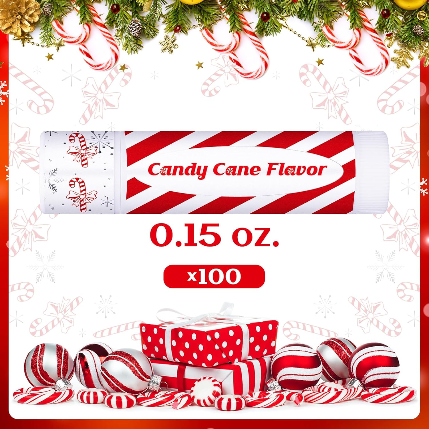 100 Pack Christmas Lip Balms Bulk Christmas Candy Peppermint Cane Scented Holiday Flavor Lip Balm Gifts Xmas Party Gifts Bulk Xmas Items Stocking Stuffers for Women Men Staff Employee (Candy)