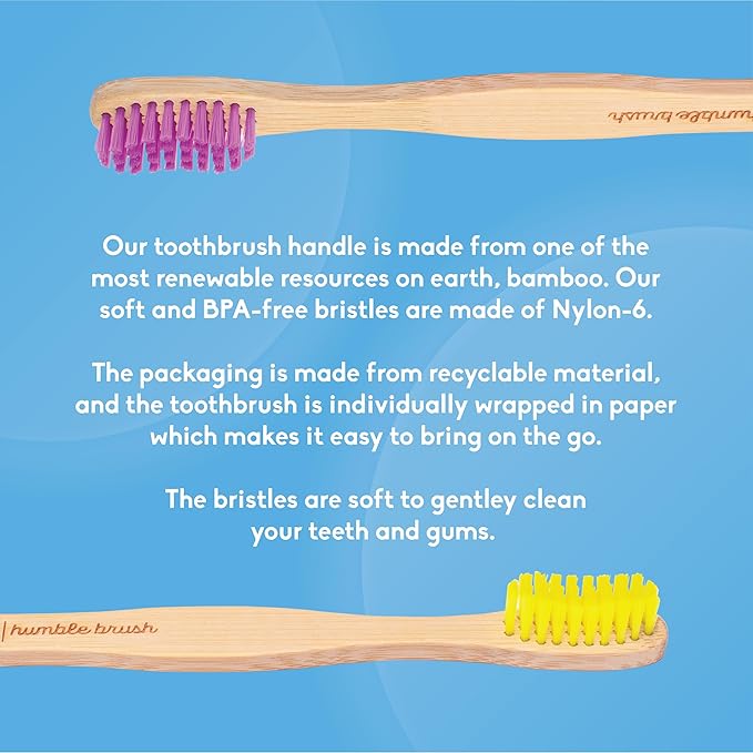 The Humble Co Bamboo Toothbrushes, 5 Pack - Soft Bristles Natural Bamboo Toothbrush - BPA Free Soft Bristles for Sensitive Gums - Non-Toxic & Plastic Free Handle - Dental Oral Care & Hygiene
