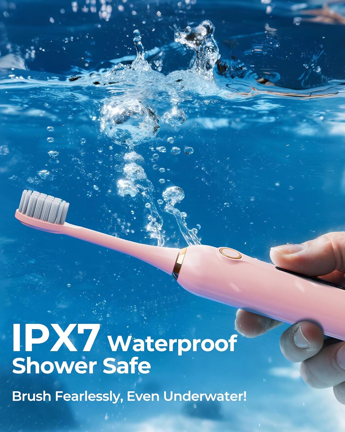 Pink Electric Toothbrushes, with 8 Brush Heads, 1 Travel Toothbrush Case, for Adults and Kid Electric Toothbrush, Long 180-Day Battery Life, 6 Modes, IPX7 Waterproof, Smart 2-Minute Timer.