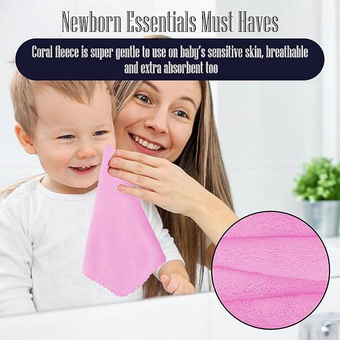 16 Pack Baby Washcloths - Luxury Coral Fleece - Extra Absorbent and Soft Wash Clothes for Newborns, Infants and Toddlers - Suitable for Sensitive Skin and New Born-Baby Shower-Frozen Berry,10x10 Inch