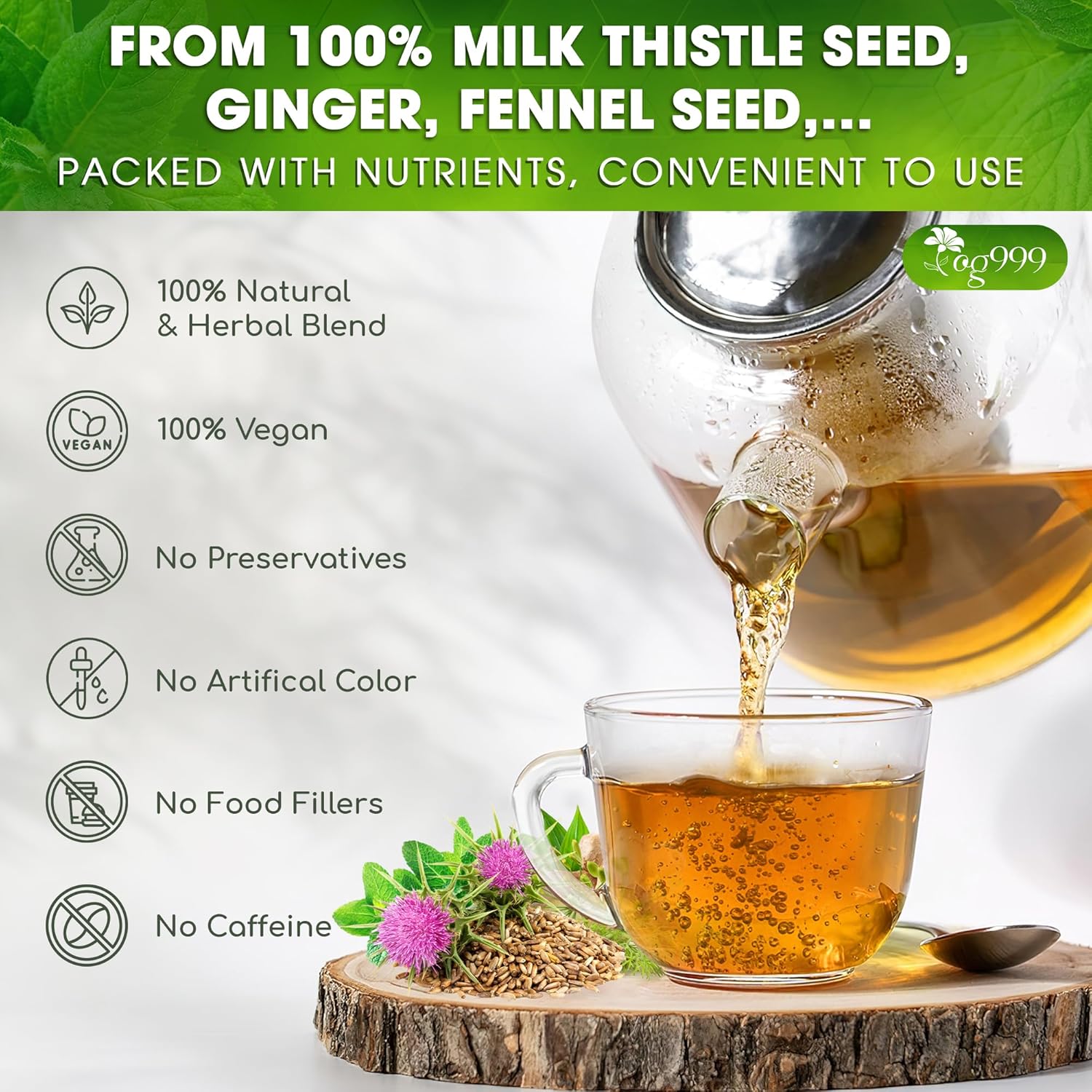 TOG999, Premium Stomach & Liver Herbal Tea – 60 Tea Bags – Milk Thistle Seed, Ginger, Fennel, Peppermint & Licorice – Caffeine-Free – Soothing & Refreshing Herbal Blend for Daily Enjoyment