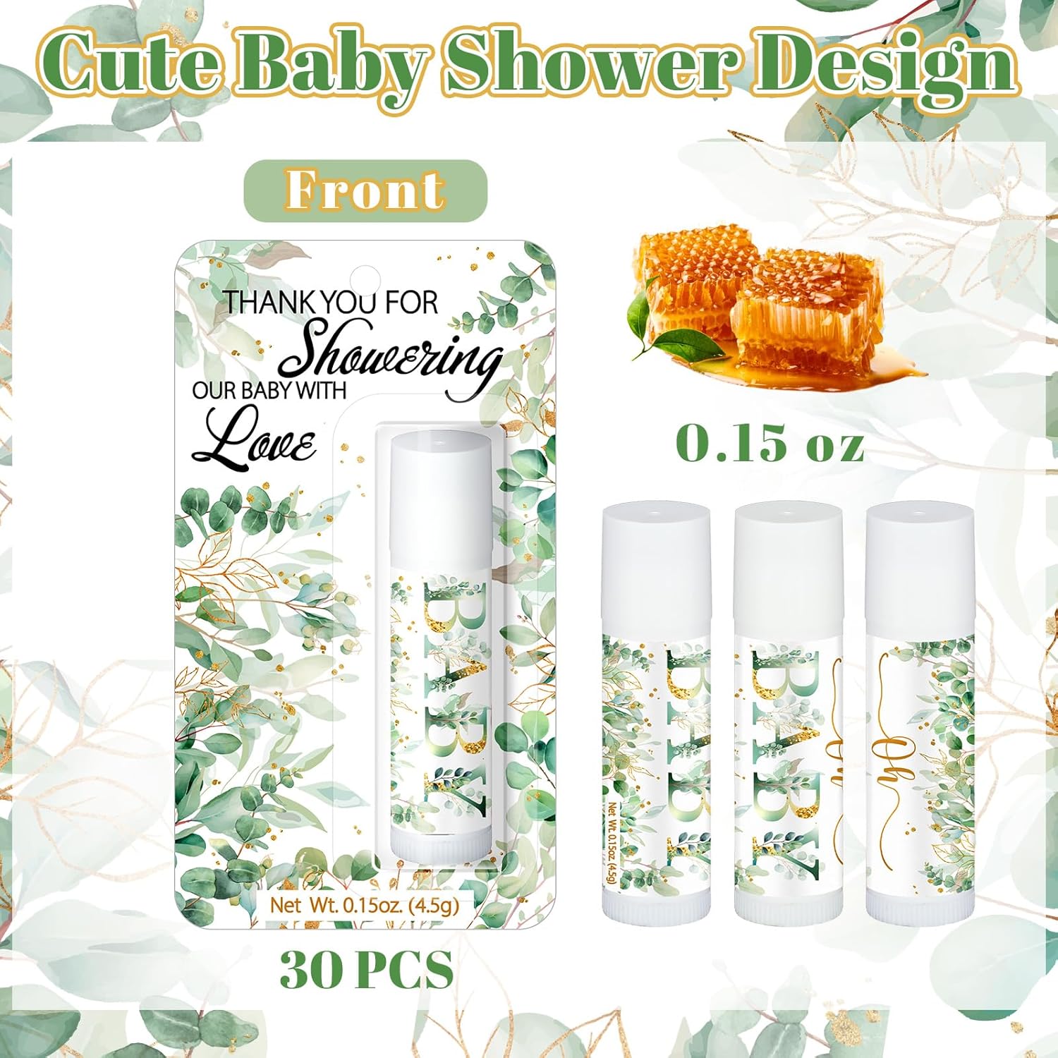 30 Pack Sage Green Baby Shower Games Prizes Party Gifts Bulk Lip Balms Favors for Winners Adults Guests Gender Reveal Favors Decorations Baby Shower Souvenirs Gift Bags Stuffers