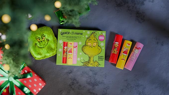 Dr. PawPaw The Grinch Set - Original, Ultimate Red, Peach Pink - Natural Lip Balm with Aloe Vera - Gluten Free Lip Moisturizer for Hydration - 3 pc