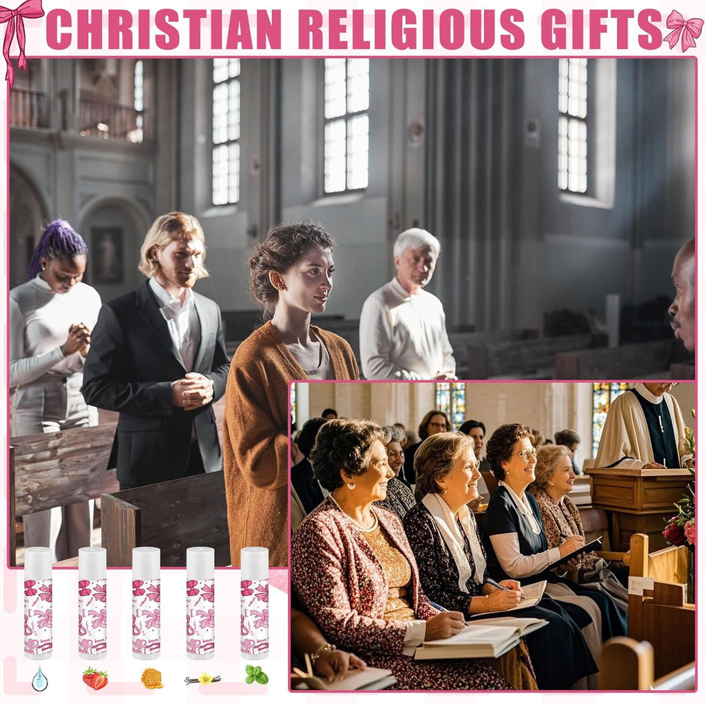 25 Pack Christmas Bow Gifts Religious Bible Verse Lip Balms Bulk 5 Flavor for Women Men Christian Religious Church Party Favors with Scripture Inspirational Gifts for Coworkers Staff