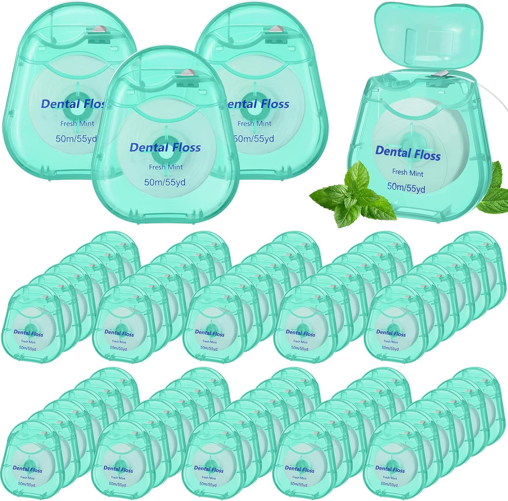 Mimorou 48 Pack Dental Floss Bulk 50m Each Mint Travel Dental Floss Oral Care for Teeth and Gum Protection(Mint Green)