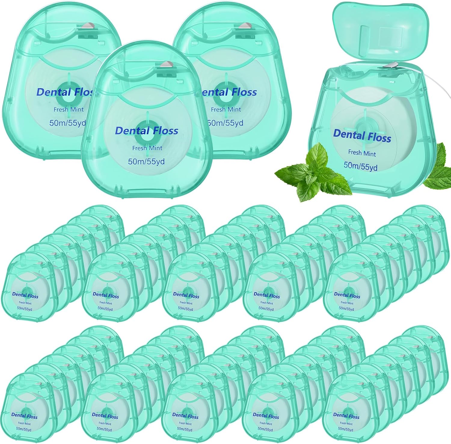 Mimorou 48 Pack Dental Floss Bulk 50m Each Mint Travel Dental Floss Oral Care for Teeth and Gum Protection(Mint Green)