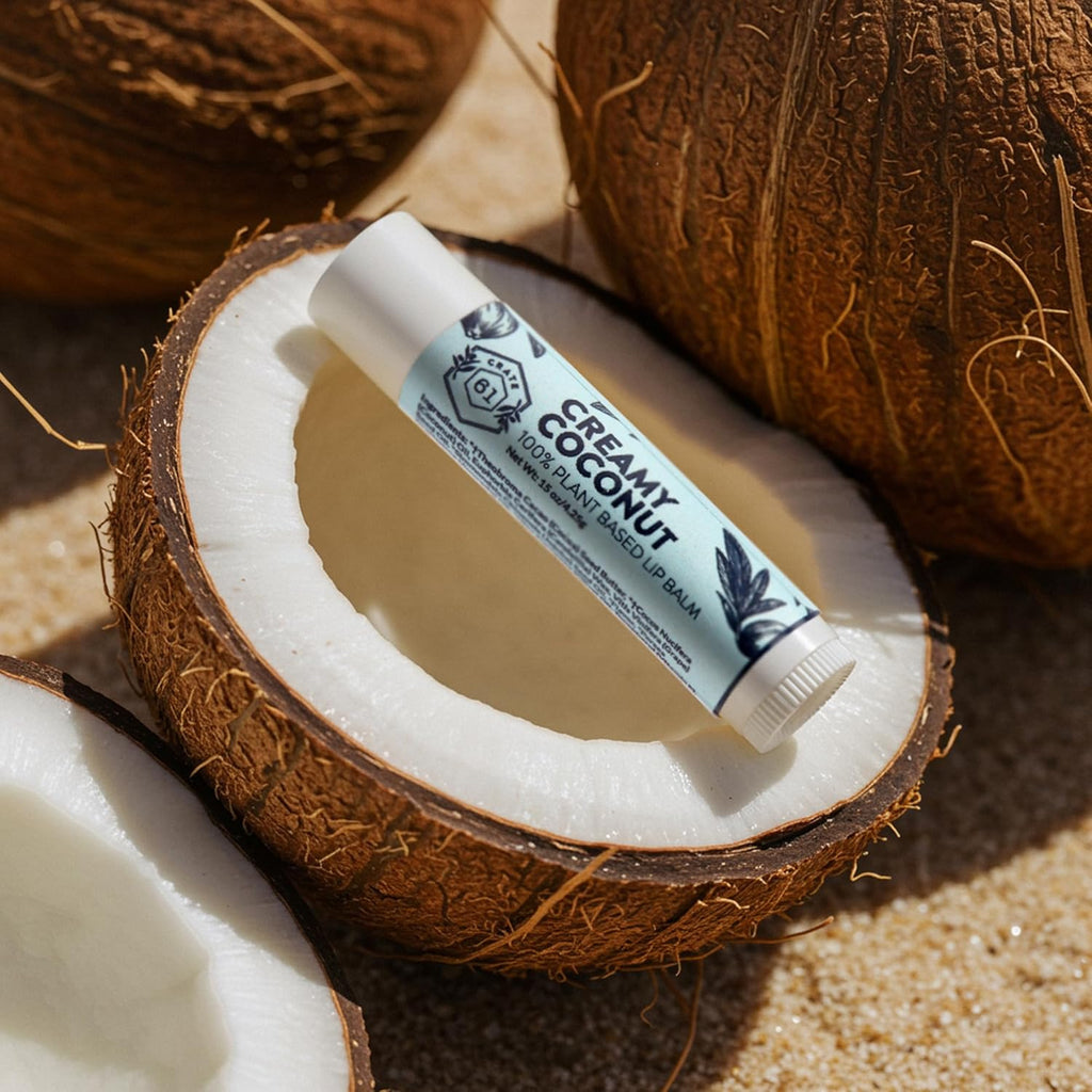 Crate 61 Lip Balm 3-Pack – Creamy Coconut – Plastic-Free Plant Pod® Tube – Made with USDA Organic Ingredients – Natural Lip Care for Dry Lips – Safe for Men, Women & Kids
