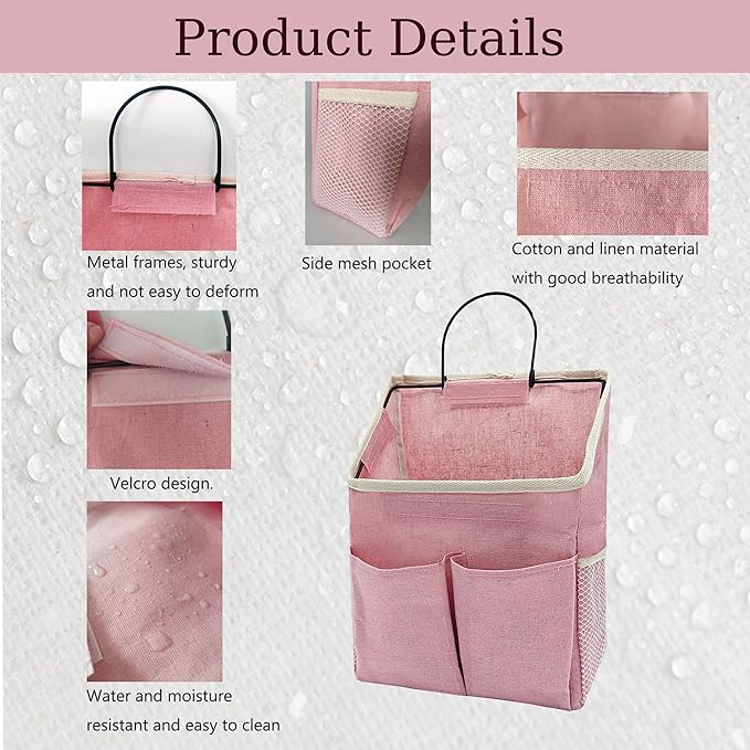 2pcs Wall Hanging Storage Bag,Wall Hanging Organizer Bags with Pockets, Wall Organizer Storage for Dormitory Bathroom Bedroom Kitchen(Pink)