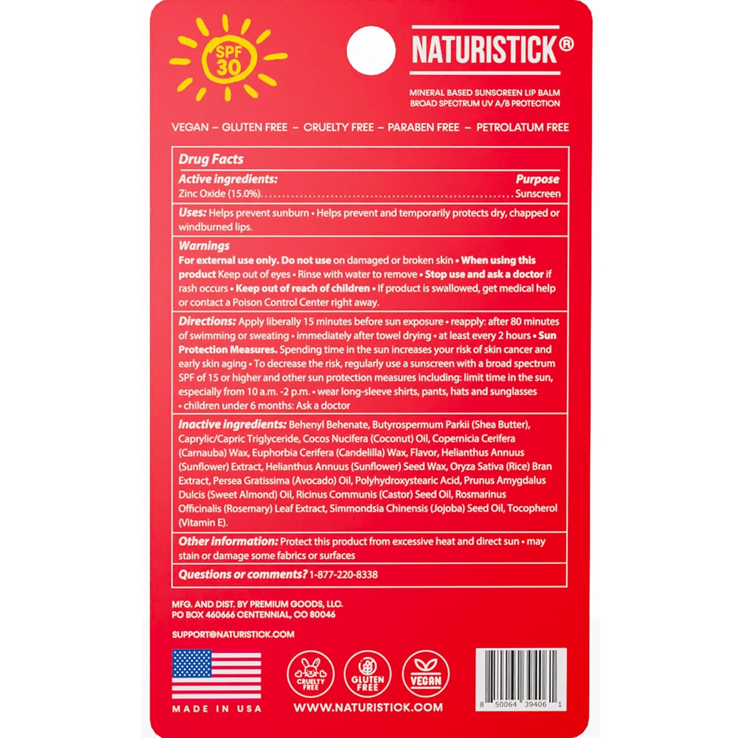 Naturistick SPF 30 Vegan Lip Balm – Mineral Sunscreen with Zinc Oxide | Broad Spectrum UVA/UVB Protection | 100% Natural, Coral-Friendly Formula | Oxybenzone Free | 5-Pack Cherry | Made in USA