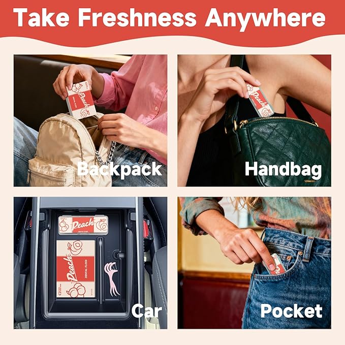 Travel Floss Picks, Peach Flavor, Dental Floss for Adults, 120 Count (3 Boxes of 4 Travel Packs)