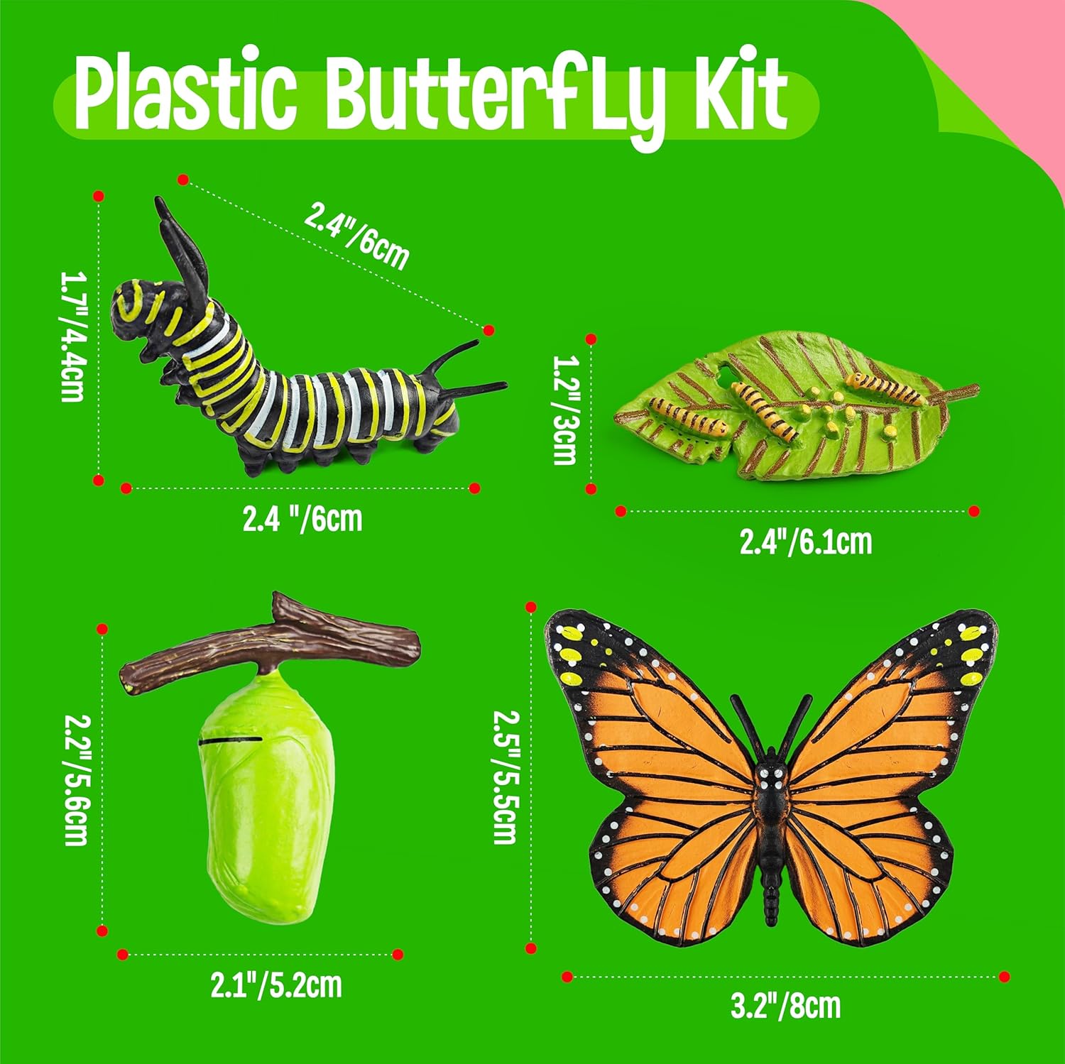 15 Butterfly Life Circle Flashcards with 4 Plastic Figurines, Butterflies Introduction Cards Plastic Insects Egg to Butterfly Kit Toy for Kids, Adults, Animal Lovers