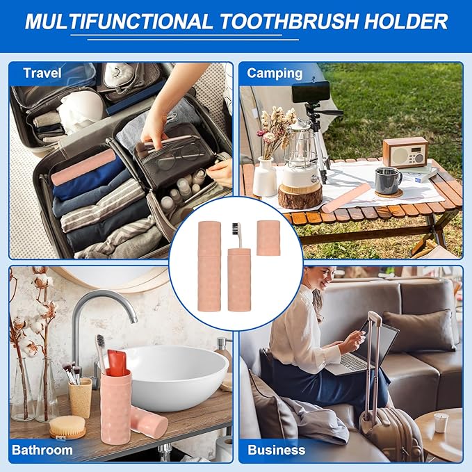 uxcell 2Pcs Travel Toothbrush Case, 8.1x2.2x1.6 Portable Travel Toothbrush Holder with Dot, Plastic Toothpaste Container for Bathroom, Gym, Business Trip, Camping, Light Pink