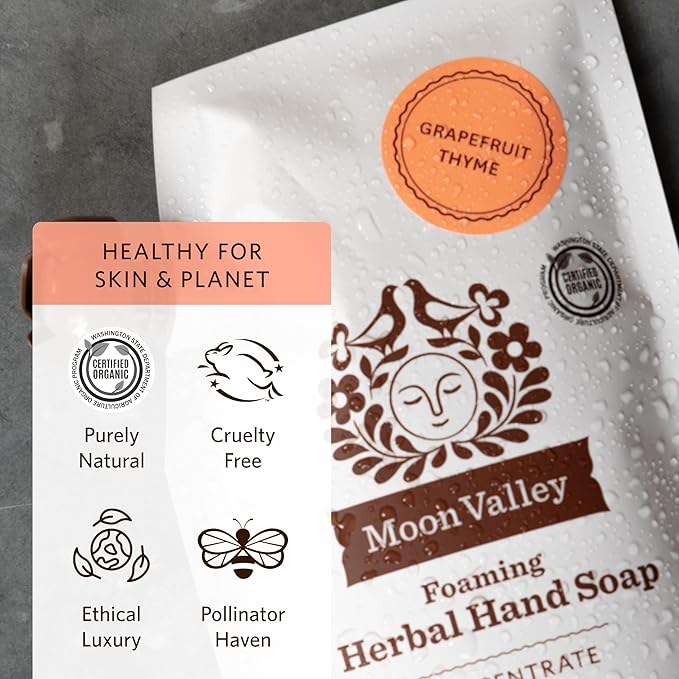 Moon Valley Foaming Hand Soap Refill Pouch, Three-Pack Lemon Rosemary, Mint Lavender, Grapefruit Soap, Vegan and Non-GMO, Environmentally Friendly Option