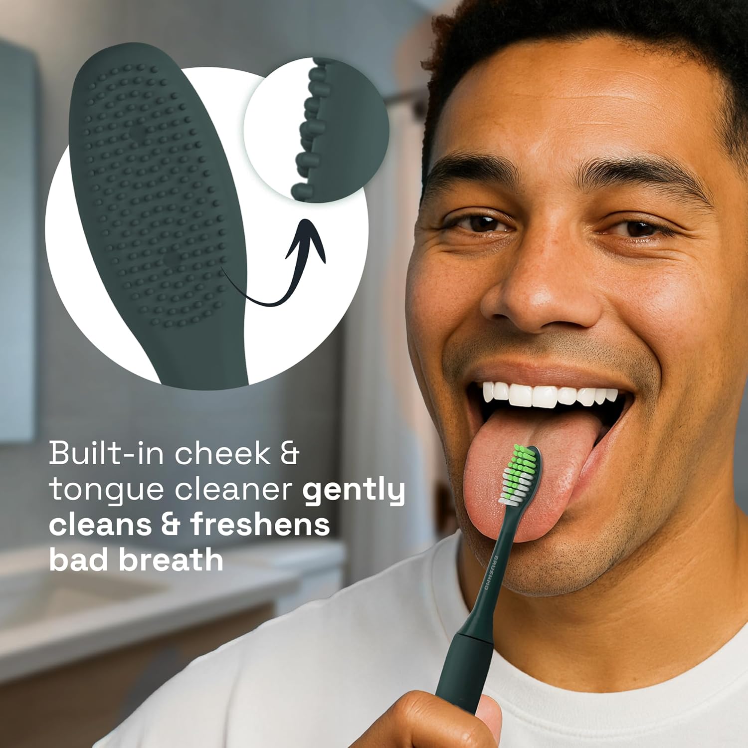 Brushmo Replacement Toothbrush Heads, Compatible with Philips One for Sonicare Electric Toothbrush Handles HY1022, 4 Standard Heads with Tongue Cleaner, Soft Dupont Bristles, BM124m, Sage Green