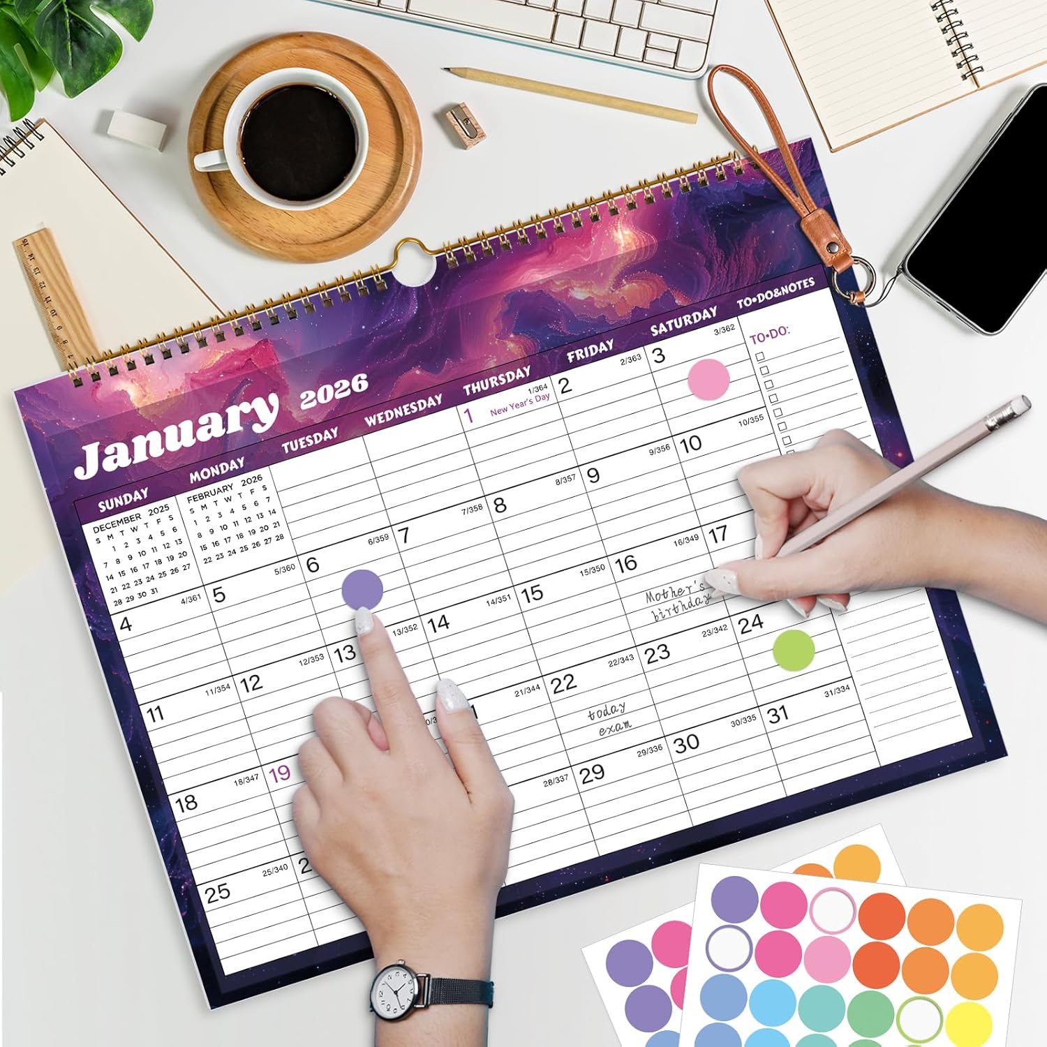 2026 Calendar 12 Month Wall Calendar 2026, Jan to Dec 2026 Calendar with Julian Dates, 14.8" X 11.5" (2026 Wall Calendar Star Dust)